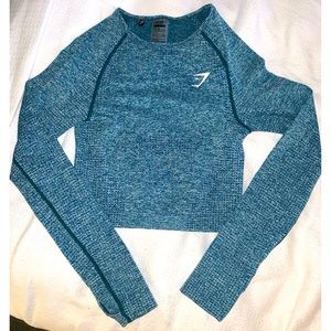 GymShark long sleeve blue active crop top size s